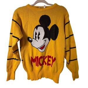 Sm VTG 90s Disney Wear Mickey Mouse Yellow Black Striped Cotton Sweater Rare Y2k